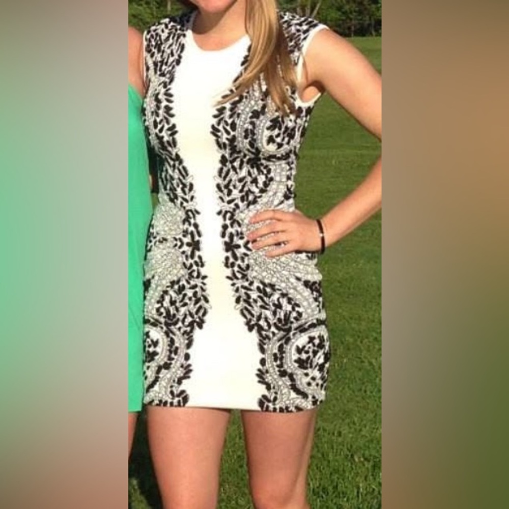 BCBGMaxAzria Black and White Stretchy Bodycon Mini Dress